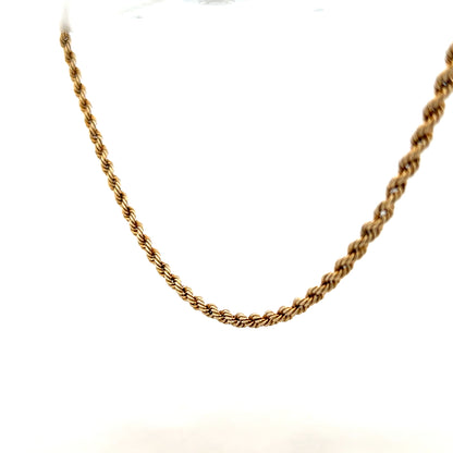 9ct yellow gold rope chain weighing 7.2g, showcasing the intricate twisted design and polished finish.
