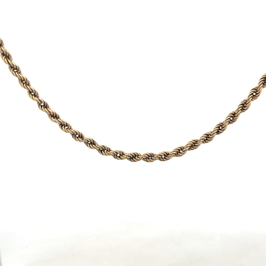 9ct yellow gold rope chain, unbranded, 7g, showing the intricate twisted design and polished finish.