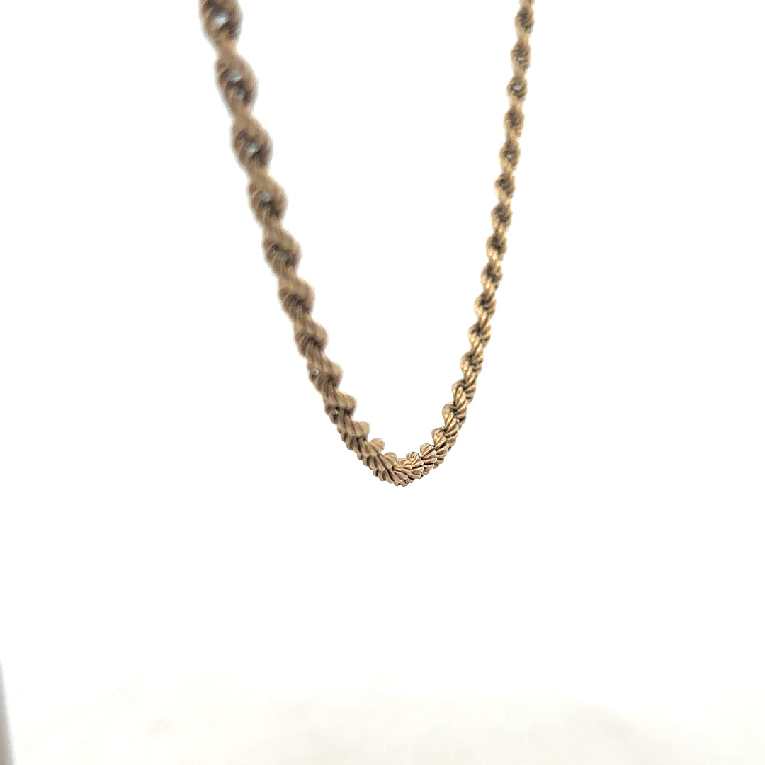 9ct yellow gold rope chain weighing 7g, featuring a classic twisted design, perfect for everyday wear or layering.