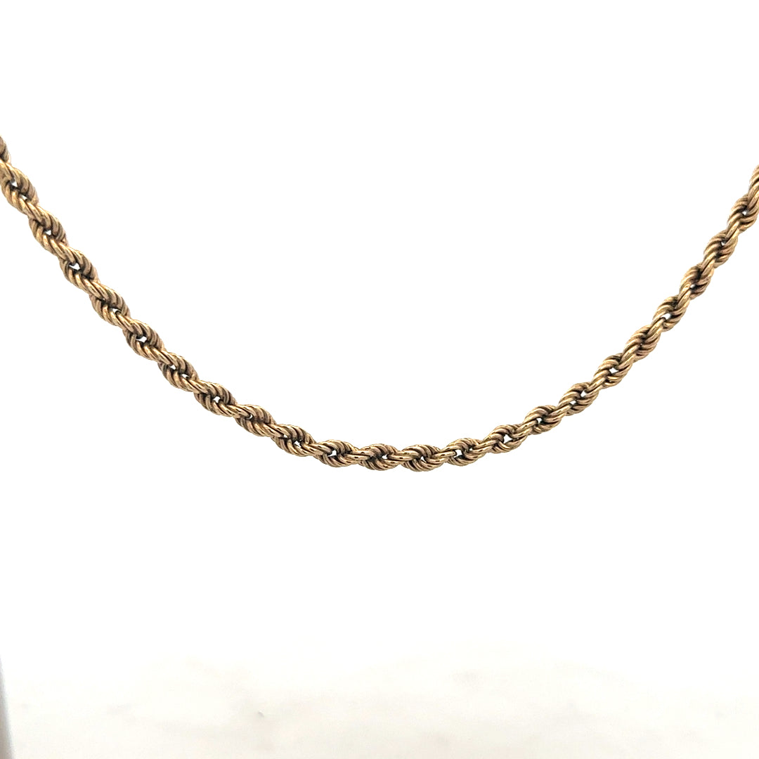 9ct yellow gold rope chain, 7g, unbranded, featuring intricate twisted design and polished finish, close-up view.