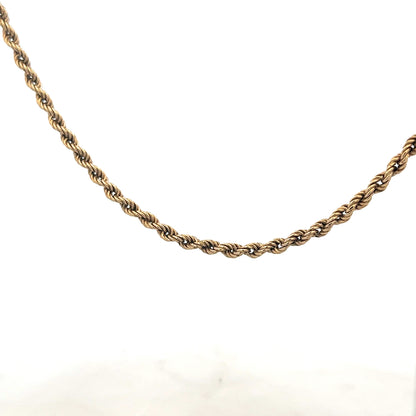 9ct yellow gold rope chain, 7g, showcasing intricate twisted design and polished finish, ideal for elegant jewelry styling.