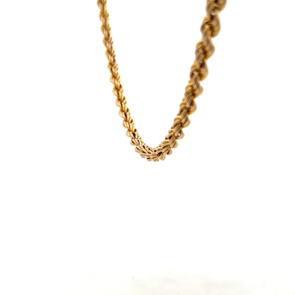 9ct yellow gold rope chain weighing 9.4 grams, unbranded jewelry with detailed twisted design and polished finish.