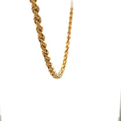 9ct yellow gold rope chain weighing 9.4g, featuring a detailed twisted design and secure clasp, unbranded jewelry accessory.