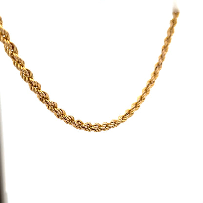 9ct yellow gold rope chain weighing 9.4g, featuring a classic twisted design and secure clasp.