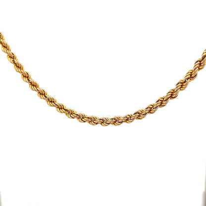 9ct yellow gold rope chain weighing 9.4g, featuring a classic twisted design and secure clasp.