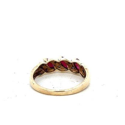 9ct yellow gold ruby and diamond ring in size L, featuring vibrant gemstones and elegant design.