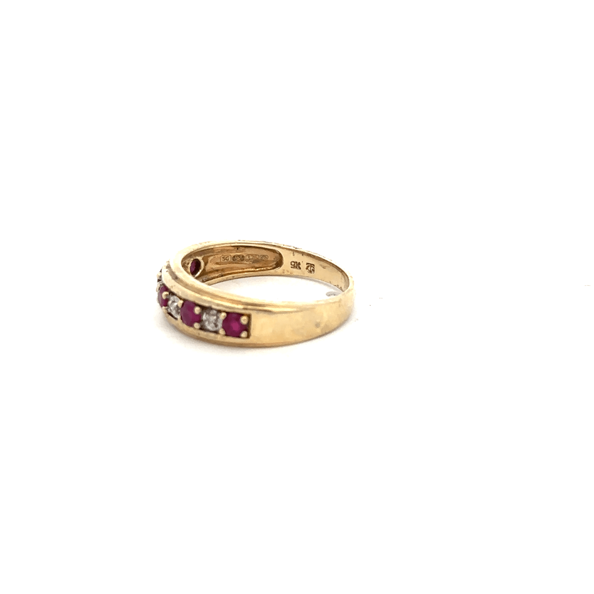 9ct yellow gold ruby and diamond ring, size M1/2, featuring a central ruby and sparkling diamonds on an unbranded ring.