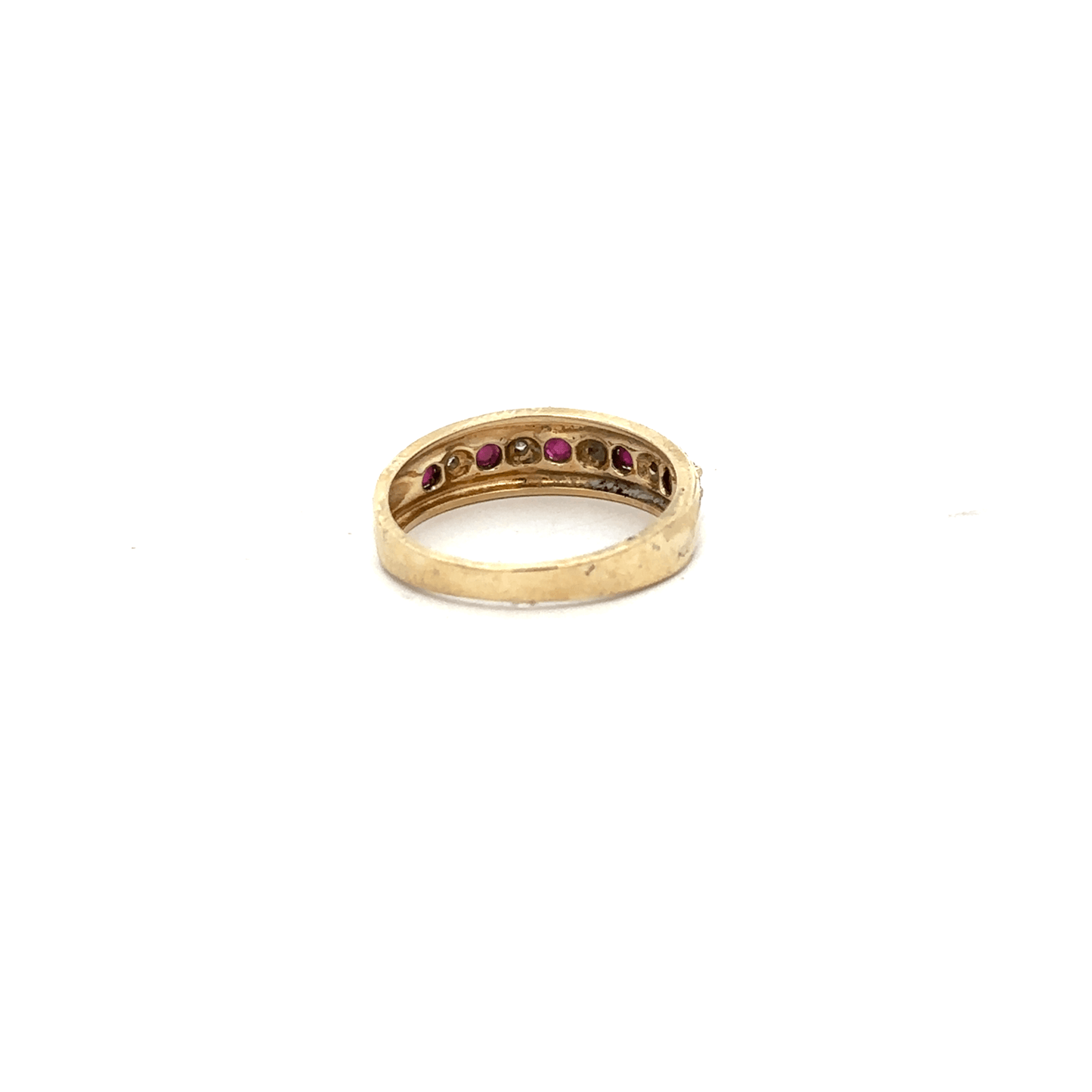 9ct yellow gold ruby and diamond ring, size M1/2, showcasing a vibrant ruby centerpiece with sparkling diamonds.