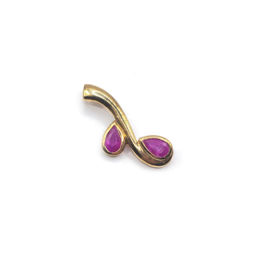 9ct yellow gold ruby pendant weighing 1.2g, featuring a vibrant ruby gemstone set in a simple gold design.