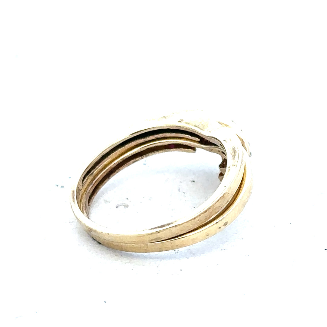 9ct yellow gold ruby ring in size O featuring a vibrant red ruby gemstone and a polished gold band.