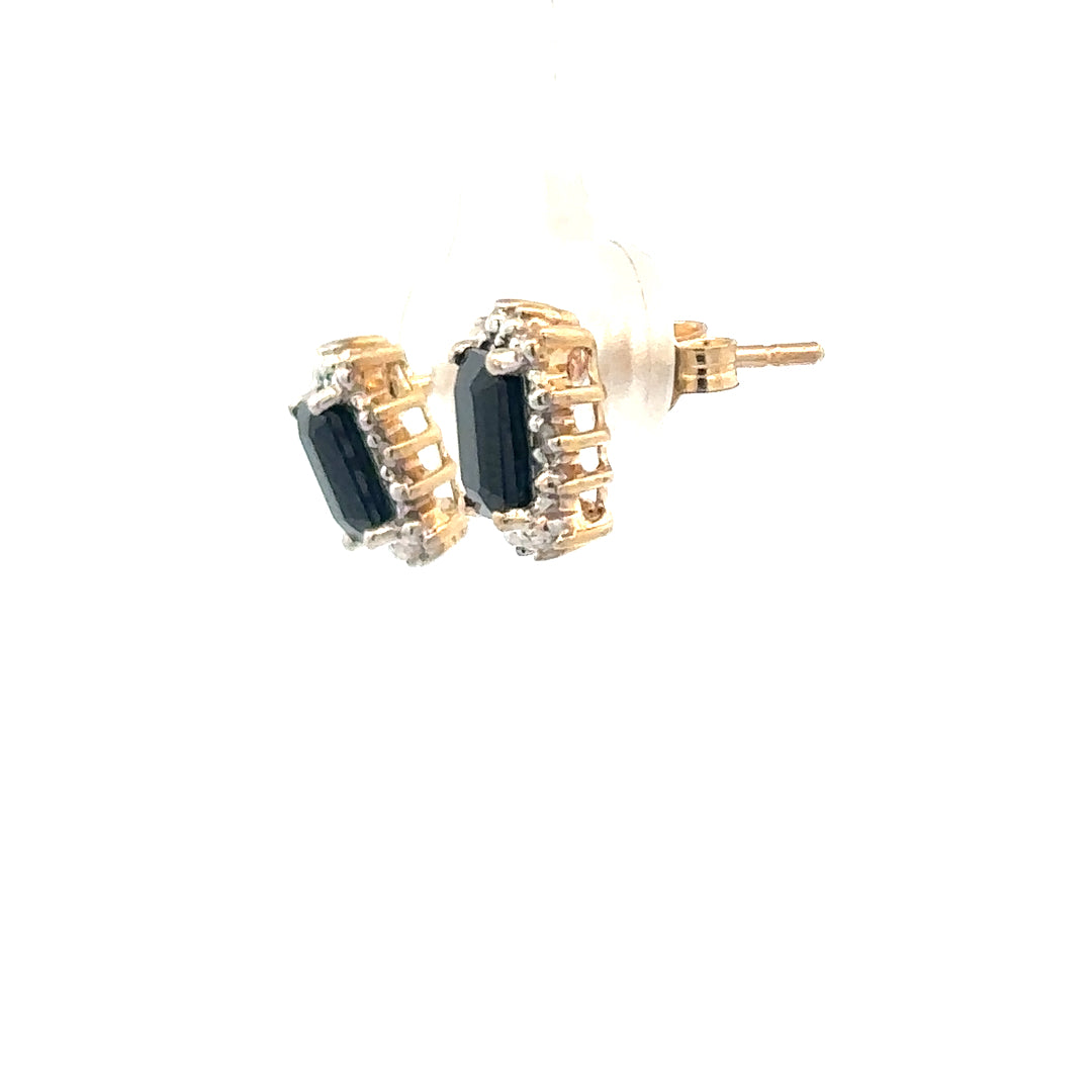 9ct yellow gold sapphire and diamond earrings, showcasing sparkling gemstones and elegant design, weight 1.9g.