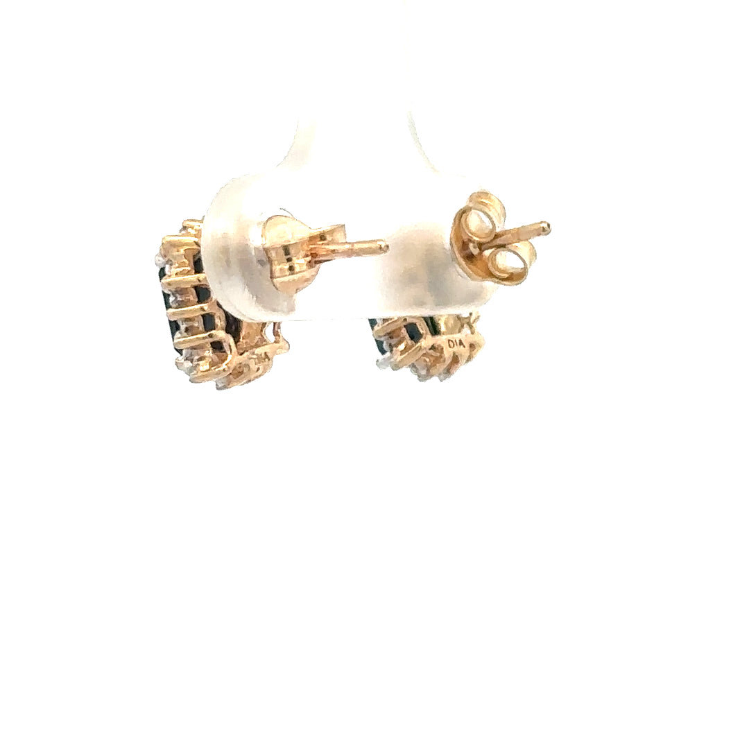 9ct yellow gold sapphire and diamond earrings with intricate design, weighing 1.9g, showcasing sparkling gemstones and elegant craftsmanship.