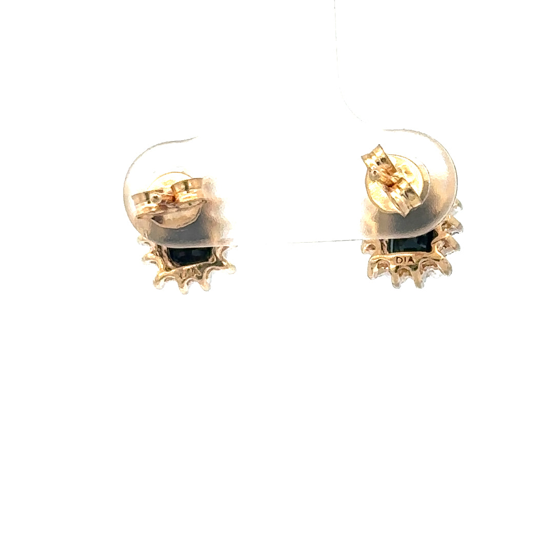 9ct yellow gold sapphire and diamond earrings, featuring vibrant sapphires and sparkling diamonds, lightweight and elegant.