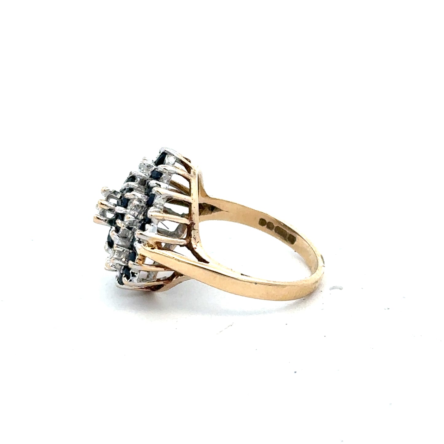 9ct yellow gold sapphire and diamond ring in size K, featuring a vibrant sapphire centerpiece and sparkling diamonds.