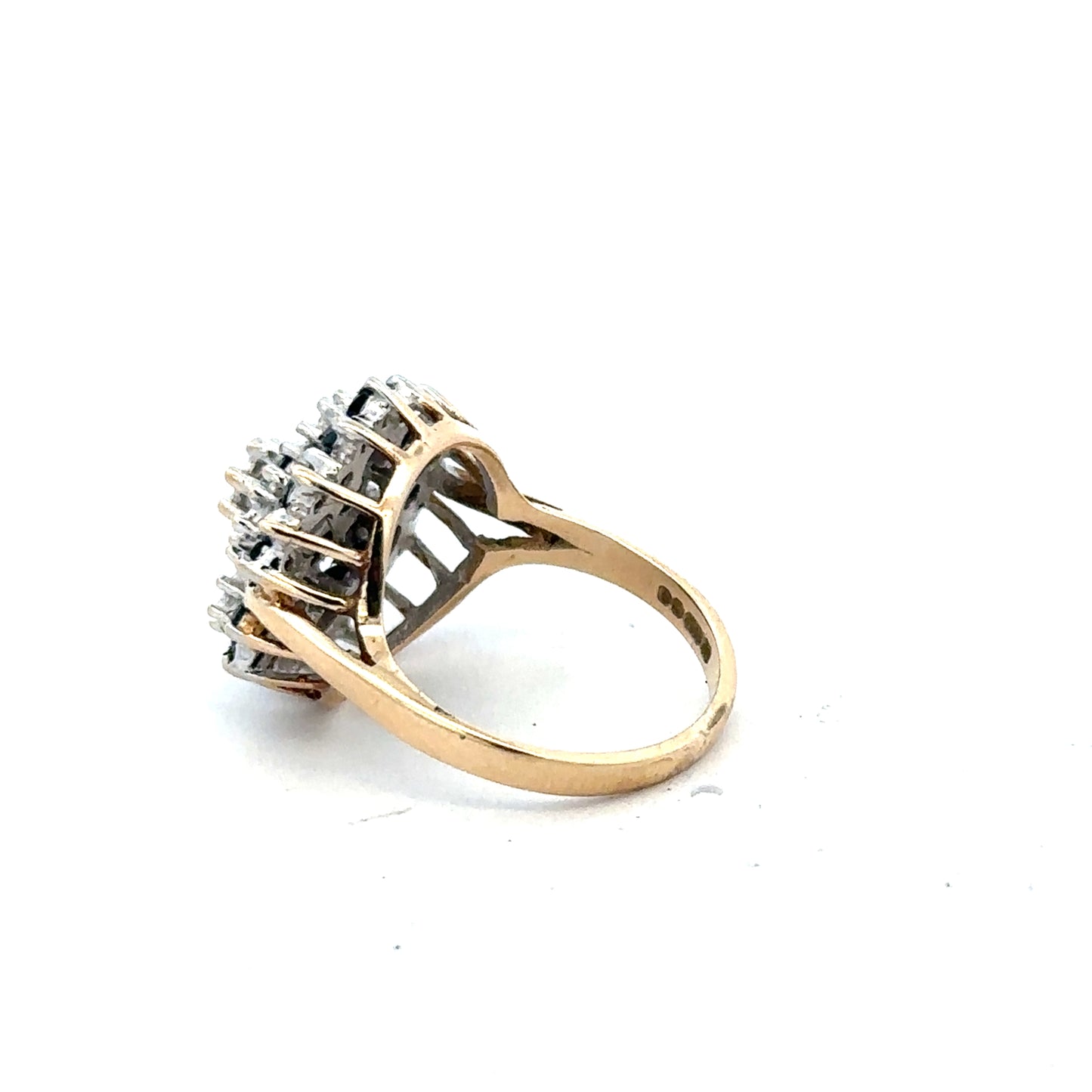 9ct yellow gold sapphire and diamond ring, size K, featuring a vibrant sapphire center and sparkling diamonds.