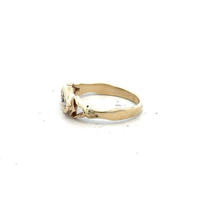 9ct yellow gold sapphire and diamond ring, size K, featuring a central sapphire gemstone with diamond accents.