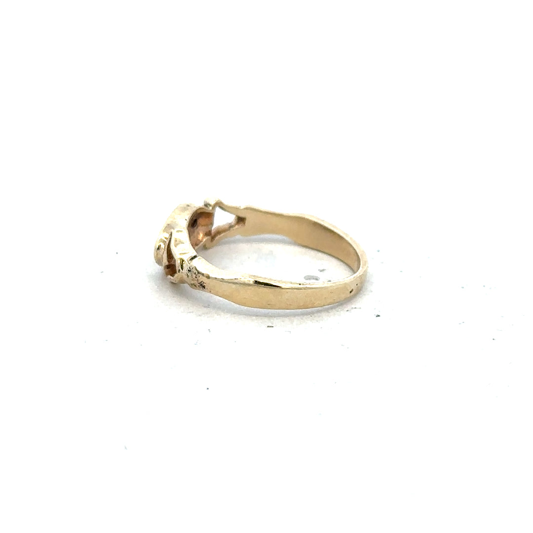 9ct yellow gold sapphire and diamond ring, size K, featuring a central sapphire gemstone with diamond accents.