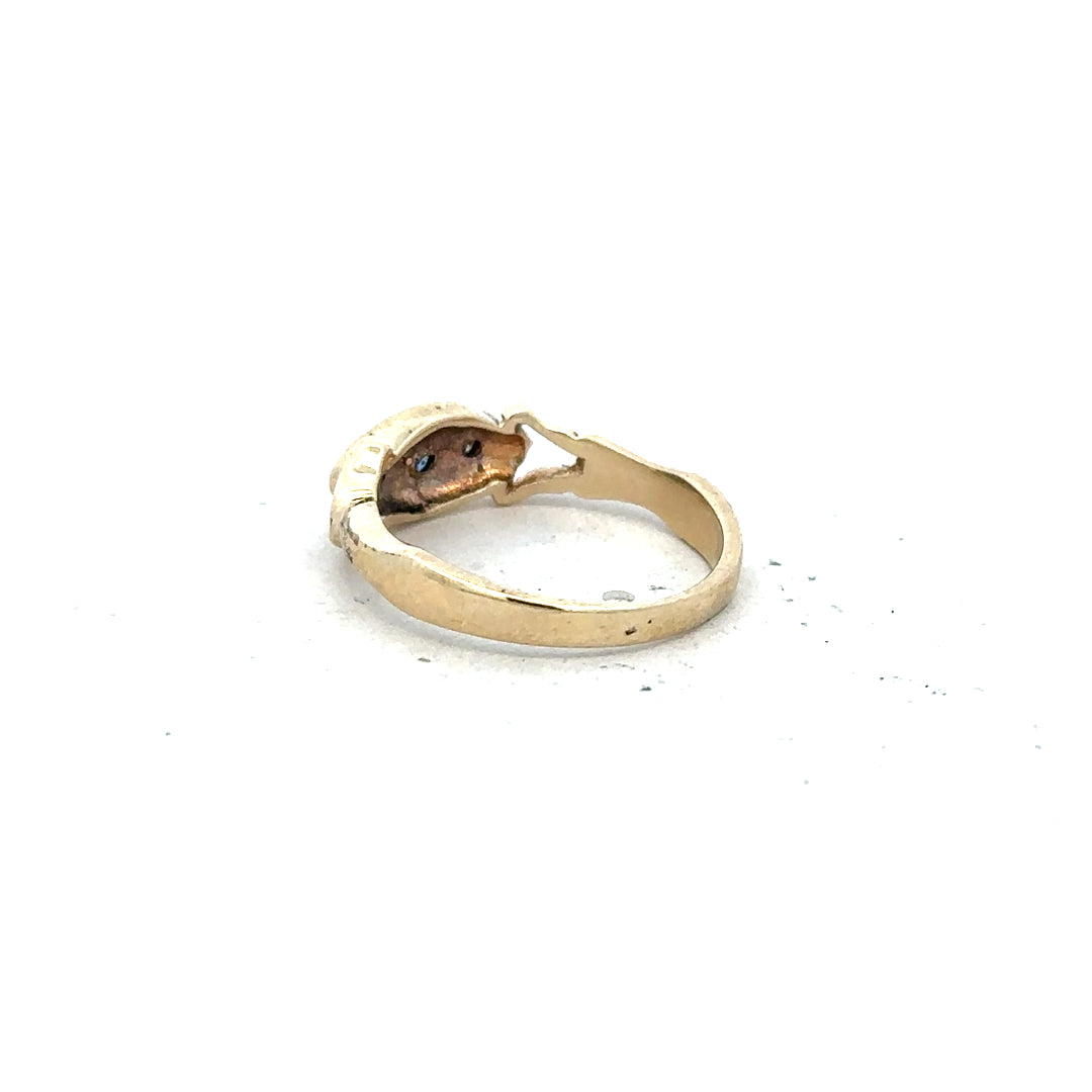 9ct yellow gold sapphire and diamond ring in size K, featuring a vibrant blue sapphire and sparkling diamonds.