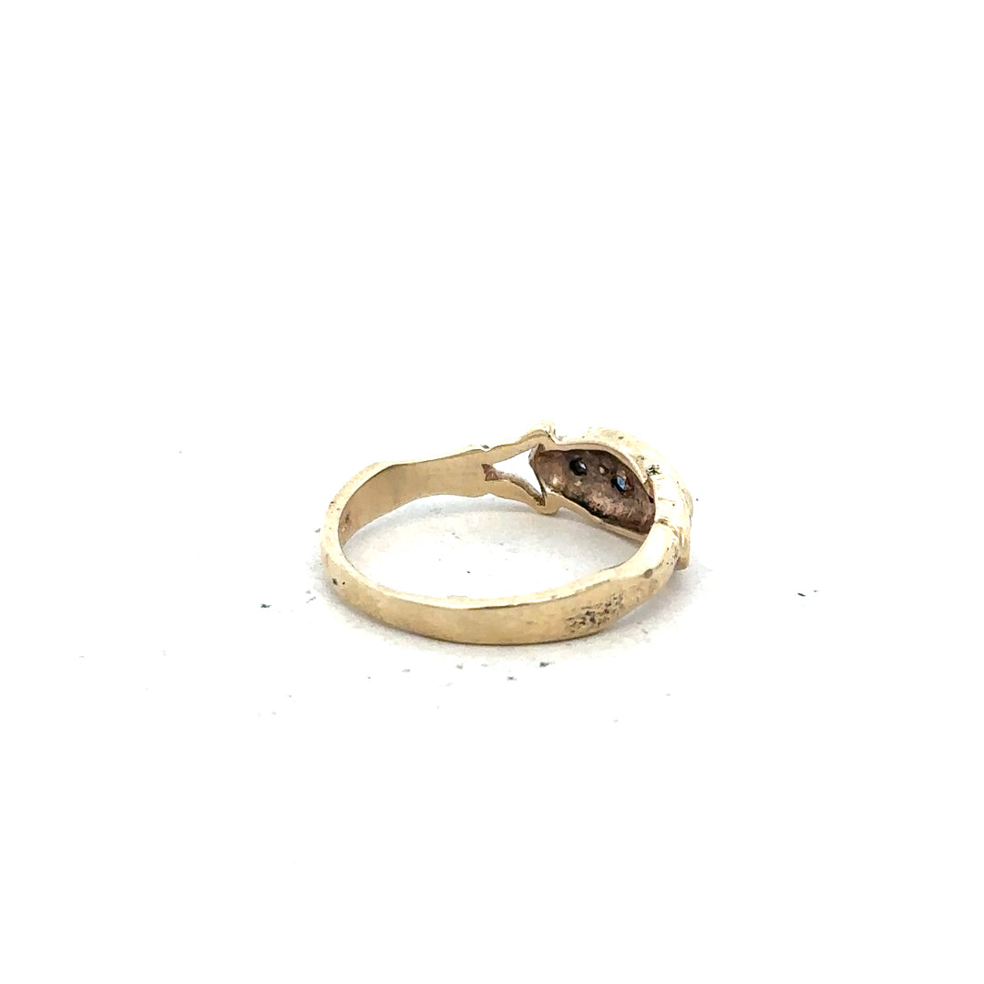 9ct yellow gold sapphire and diamond ring in size K, featuring a vibrant sapphire and sparkling diamonds.