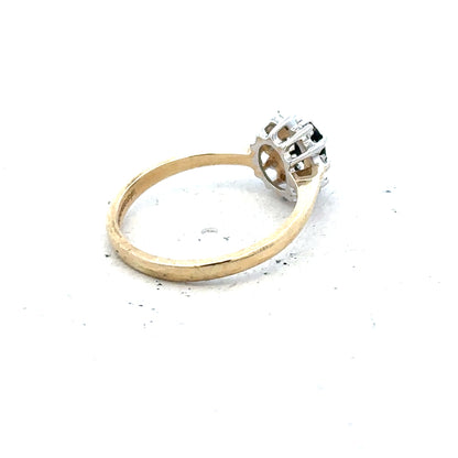 9ct yellow gold sapphire and diamond ring in size L, featuring a central sapphire with diamond accents