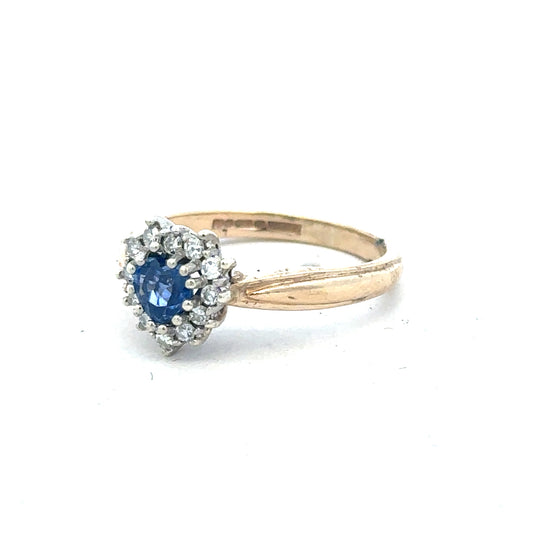 9ct yellow gold sapphire and diamond ring, size L 1/2, featuring elegant blue sapphire and sparkling diamonds.