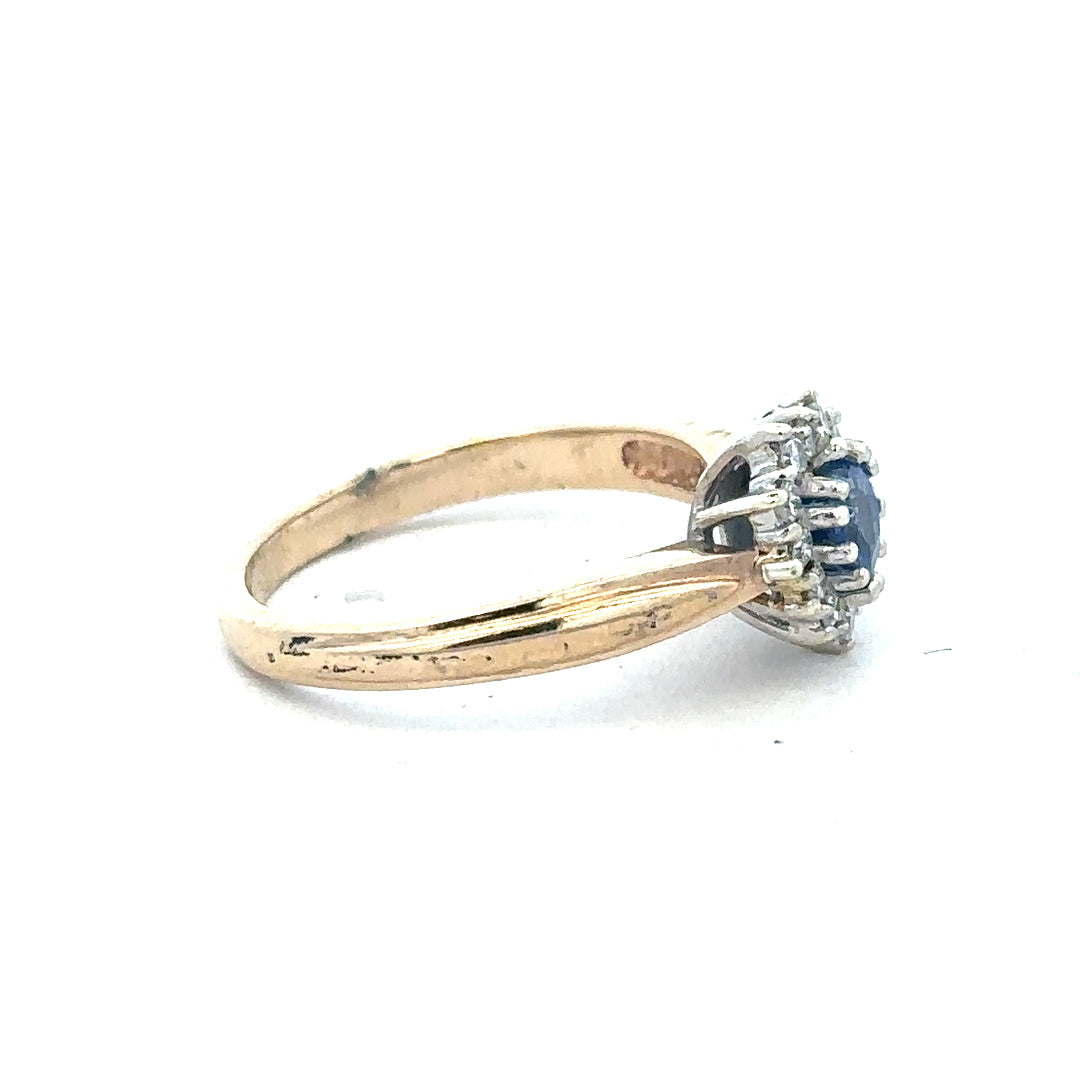 9ct yellow gold sapphire and diamond ring in size L 1/2, featuring a stunning central sapphire with diamond accents.