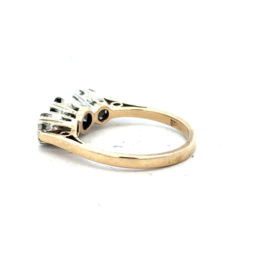9ct yellow gold sapphire and diamond ring, size L1/2, featuring a central sapphire and sparkling diamonds for elegant jewelry.