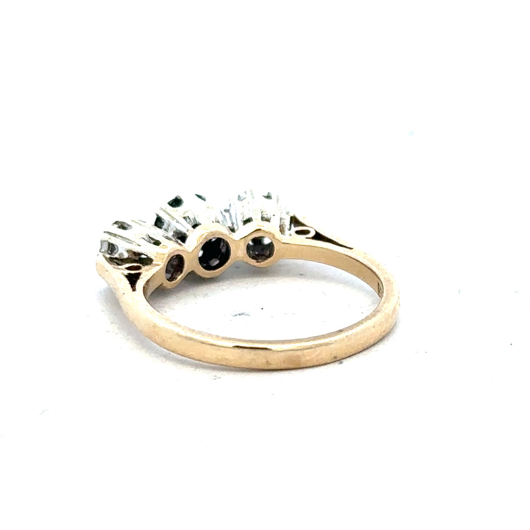 9ct yellow gold sapphire and diamond ring in size L 1/2, featuring a detailed design with vibrant gemstones.