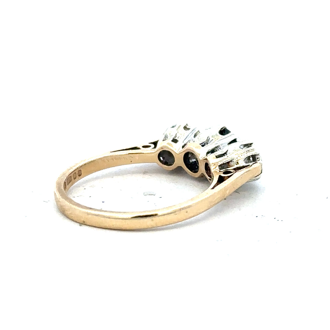 9ct yellow gold sapphire and diamond ring in size L1/2, featuring a sparkling gemstone and elegant design.