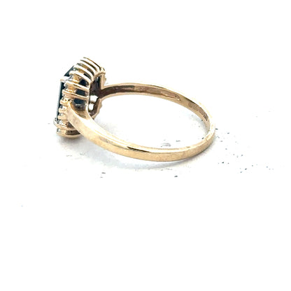 9ct yellow gold sapphire and diamond ring in size O, featuring a elegant design with sparkling gemstones.