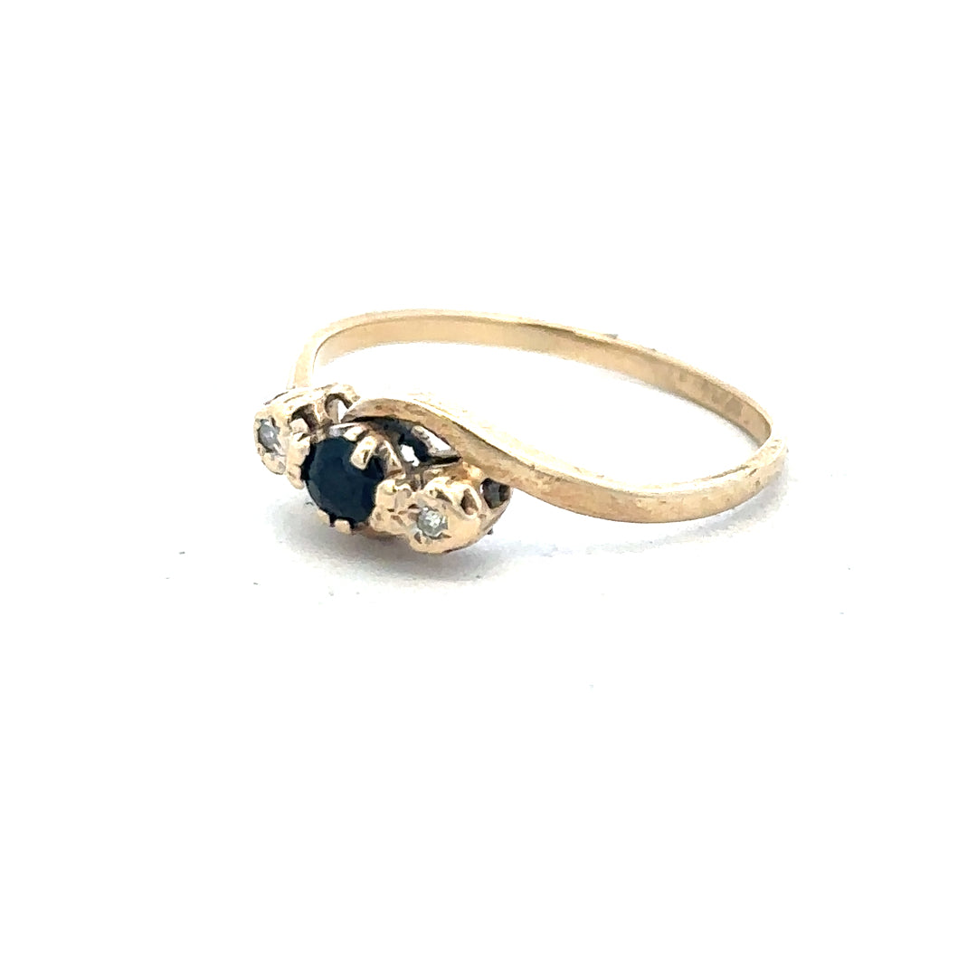 9ct yellow gold sapphire and diamond ring in size Q, featuring a polished band with sparkling gemstones.