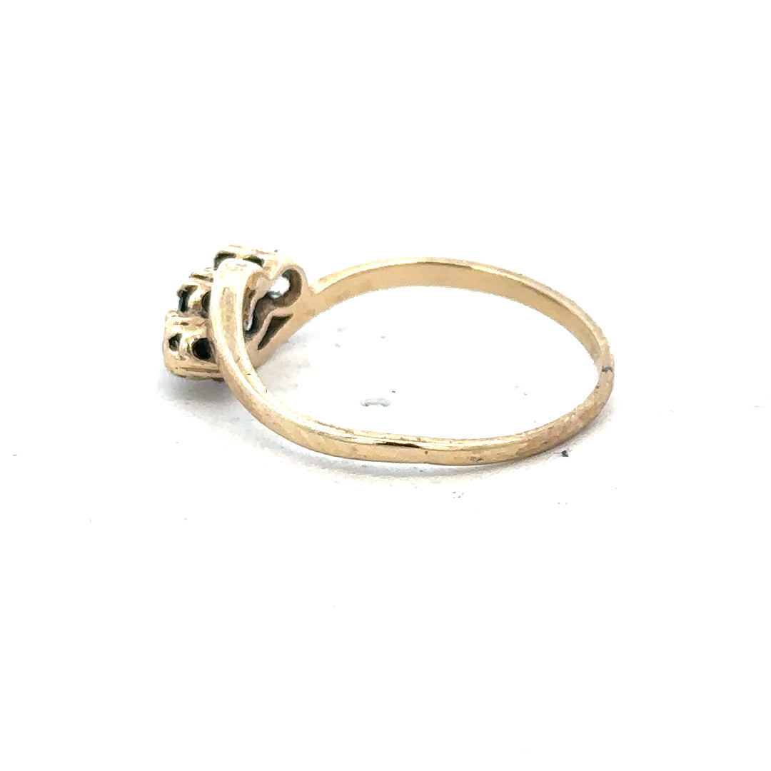 9ct yellow gold sapphire and diamond ring in size Q, featuring a central sapphire with diamond accents, elegant jewelry piece.
