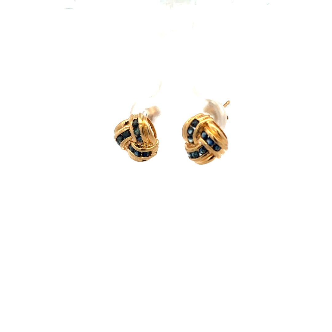 9ct yellow gold sapphire earrings with a delicate design, weighing 2.4g, featuring vibrant blue sapphires and elegant craftsmanship.