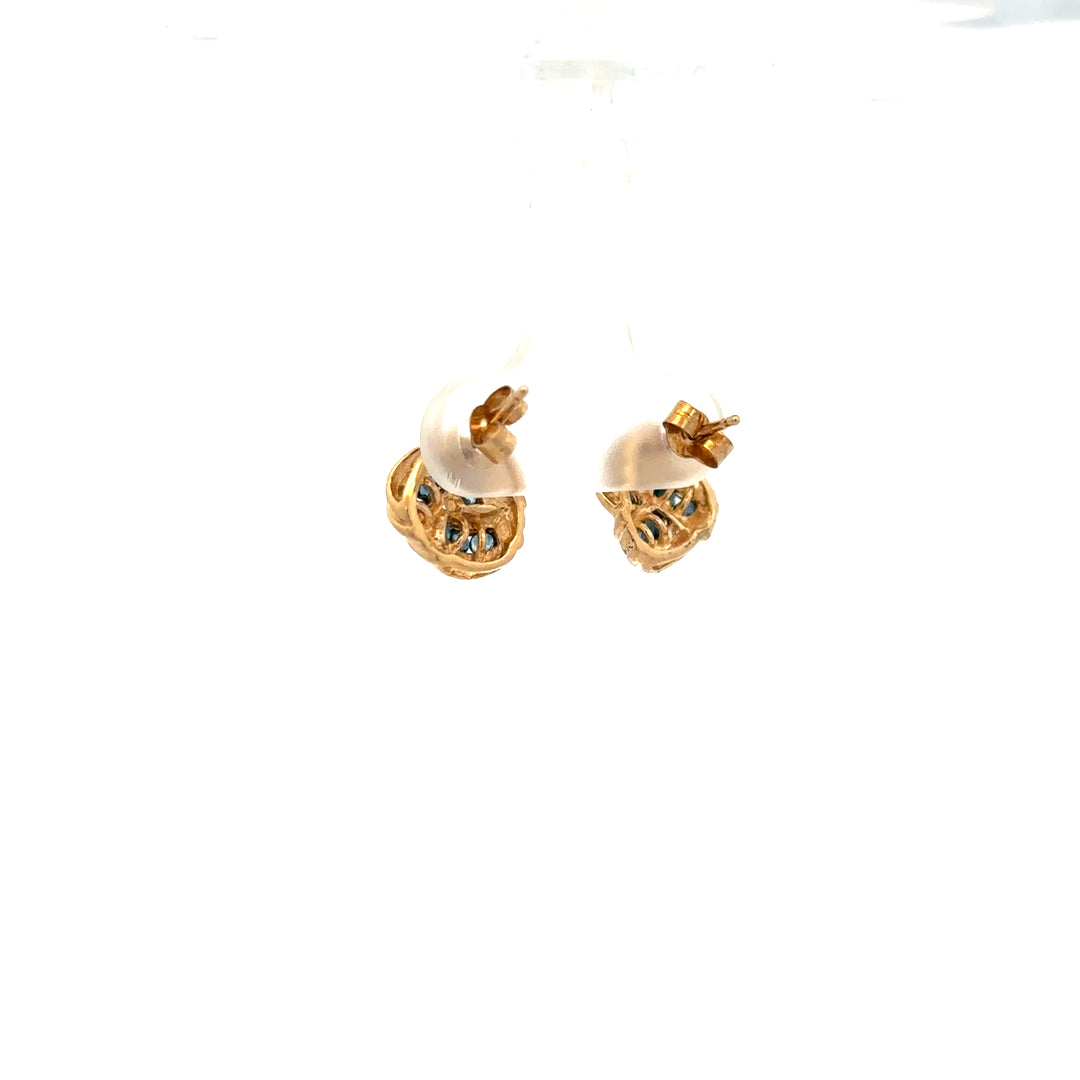 Pair of 9ct yellow gold sapphire earrings weighing 2.4g, featuring deep blue sapphires set in elegant gold settings.