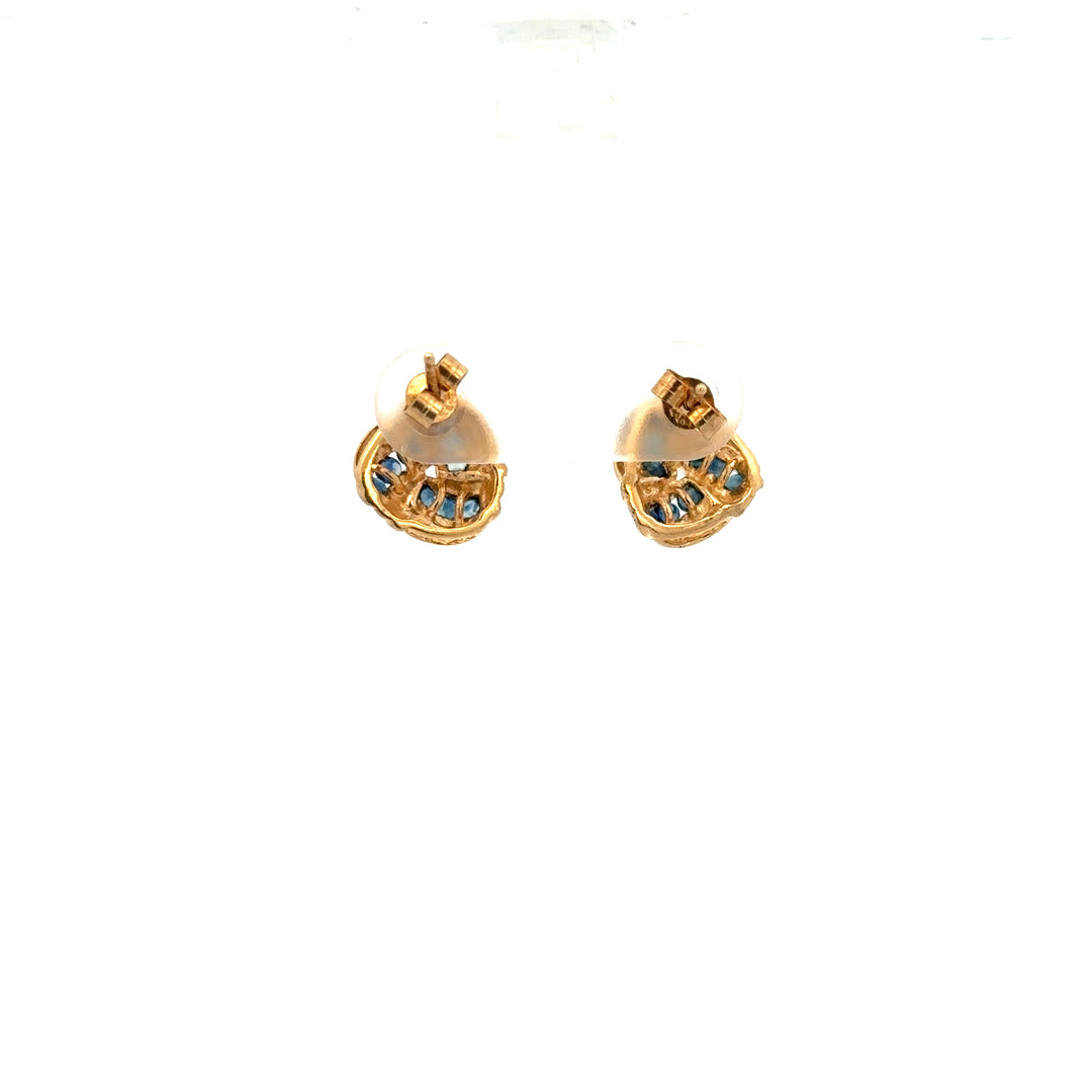 9ct yellow gold sapphire earrings with blue gemstones, lightweight 2.4g, elegant jewelry for pierced ears