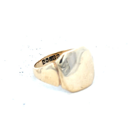 9ct yellow gold signet ring in size J with a polished finish, featuring a classic and elegant design.