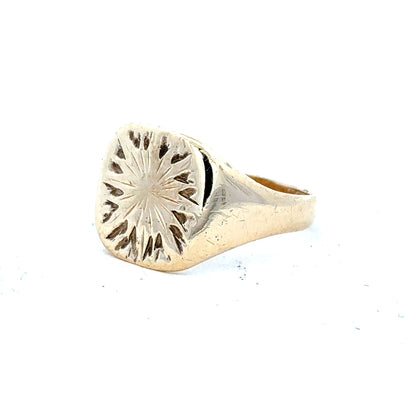 9ct yellow gold signet ring in size S, unbranded, featuring a smooth polished finish and classic design.