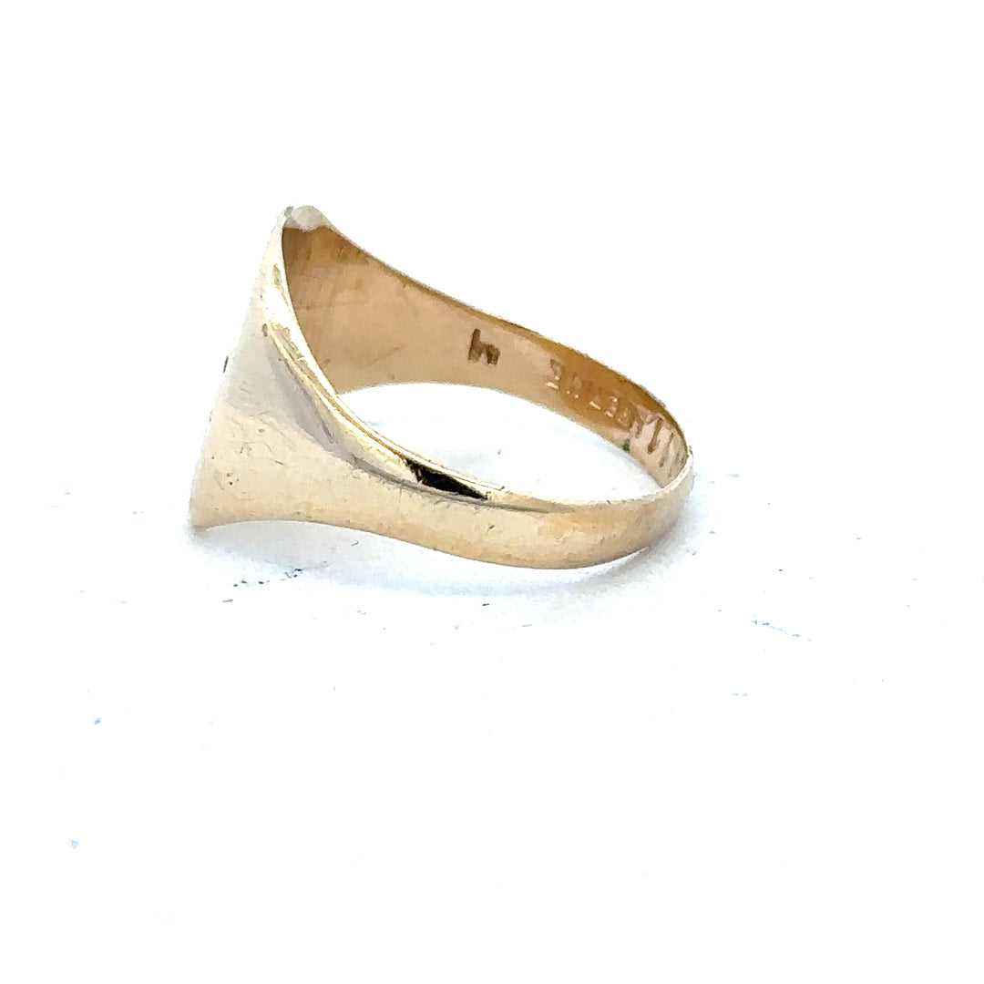 9ct yellow gold signet ring in size S with a smooth polished finish, unbranded jewelry accessory.