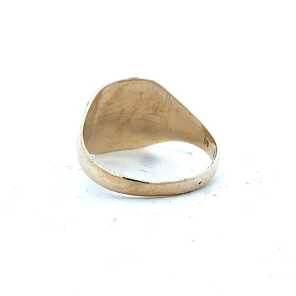 9ct yellow gold signet ring in size S with smooth polished surface, unbranded jewelry accessory.