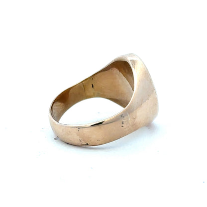 9ct yellow gold signet ring in size S1/2, featuring a smooth polished surface and classic design.