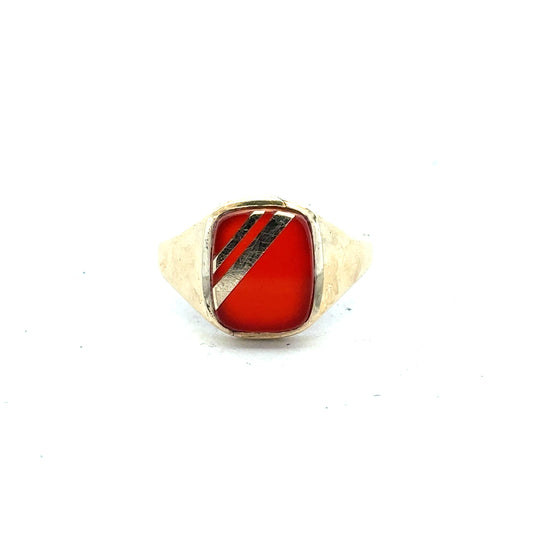 9ct yellow gold signet ring in size S1/2, unbranded, with a smooth polished surface and classic design.