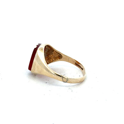 9ct yellow gold signet ring in size S1/2, unbranded, with a smooth polished surface and classic design.
