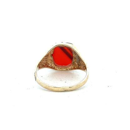9ct yellow gold signet ring in size S1/2 with a smooth polished surface, unbranded jewelry accessory.