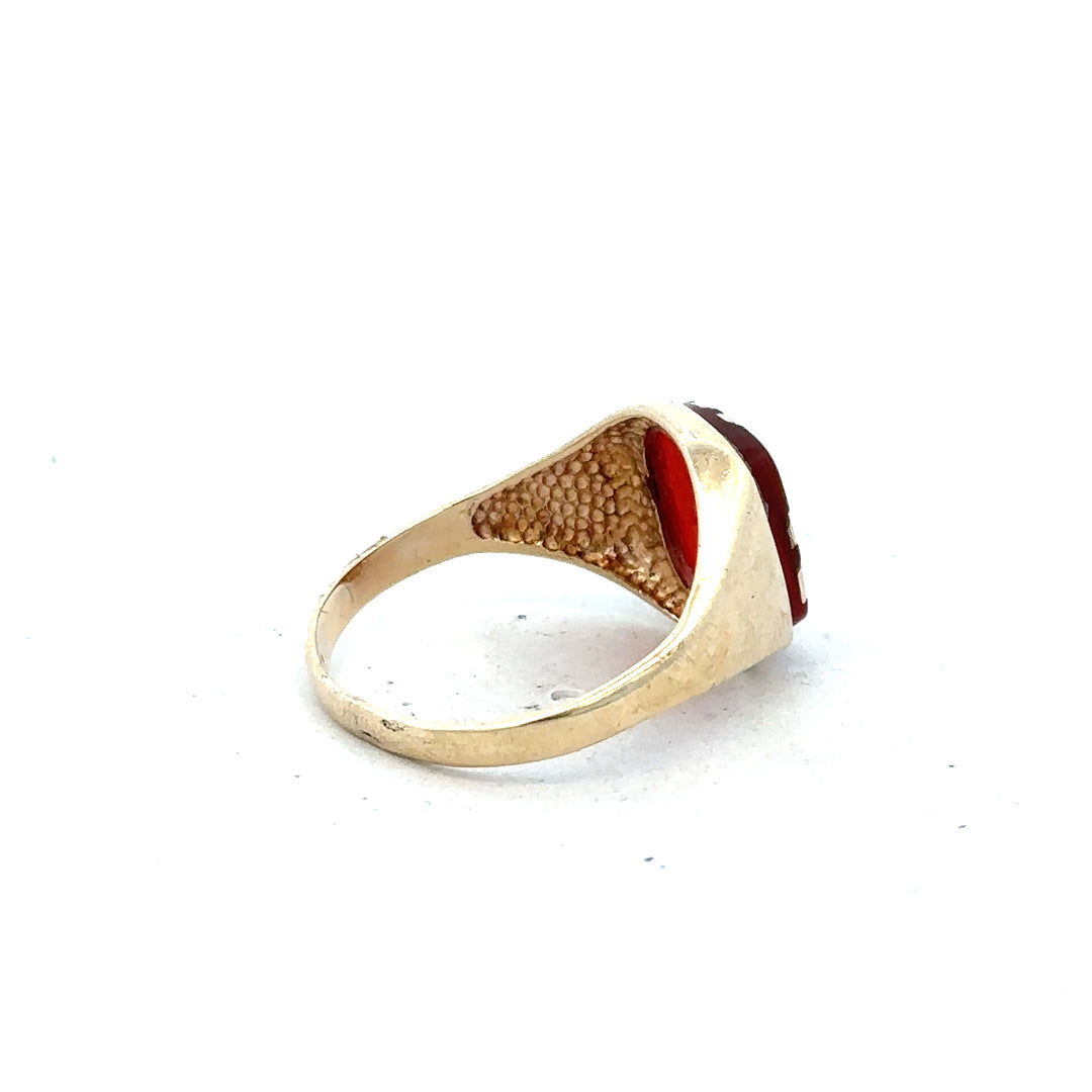 9ct yellow gold signet ring in size S1/2, featuring a smooth polished surface and classic design.