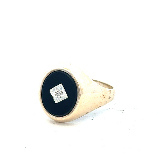 9ct yellow gold signet ring in size T with a smooth polished surface, unbranded jewelry accessory.