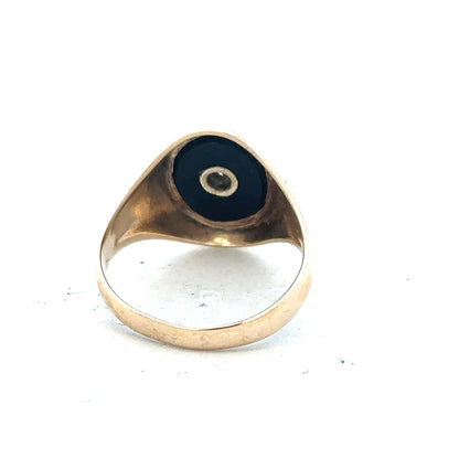 9ct yellow gold signet ring in size T with a polished finish, unbranded jewelry showcasing a classic design.