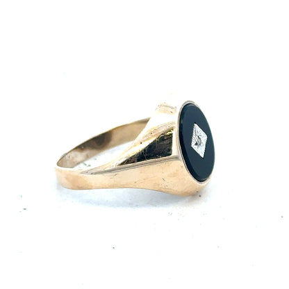 9ct yellow gold signet ring in size T with a smooth, polished surface, unbranded jewelry design.
