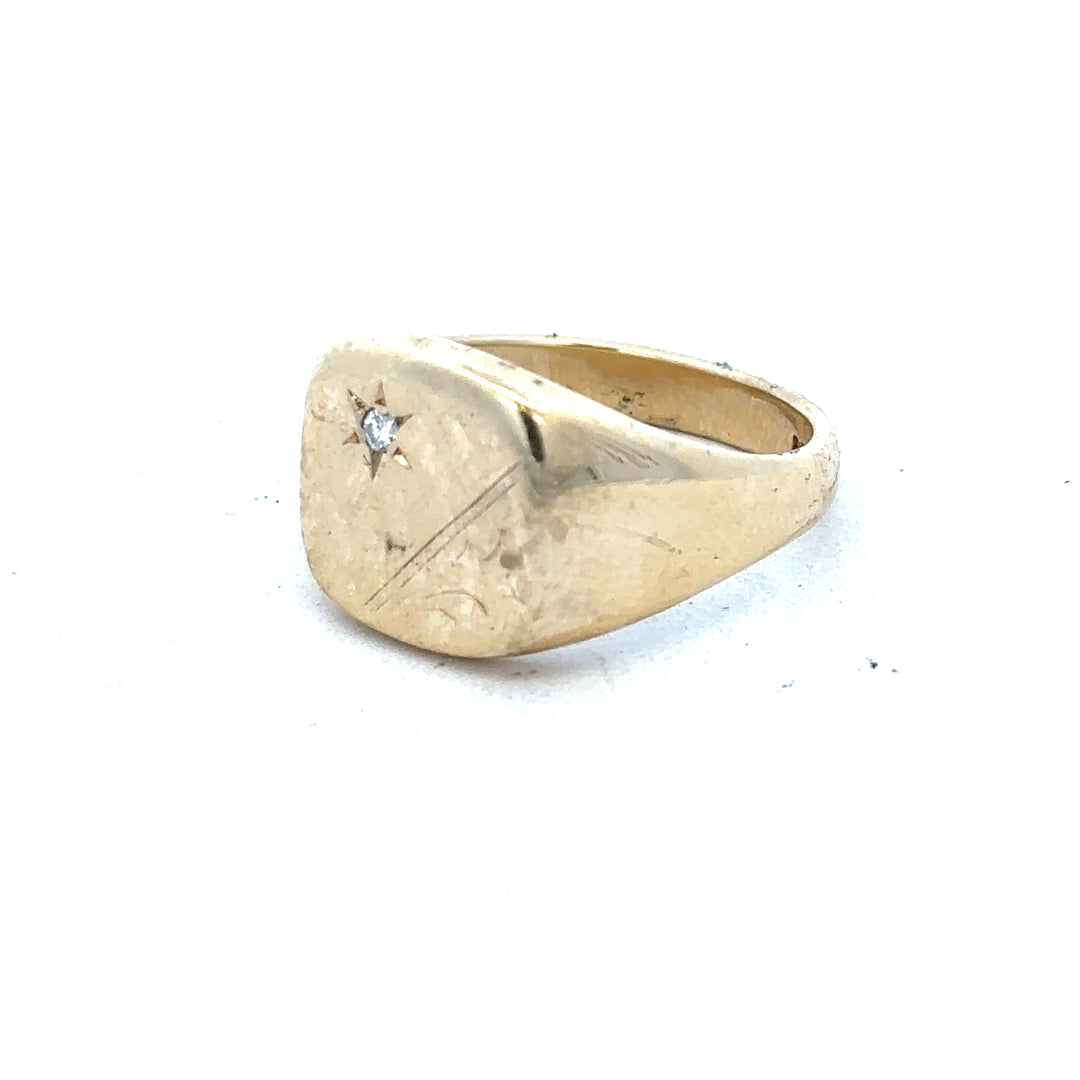 9ct yellow gold signet ring in size T1/2 with a smooth polished finish, unbranded jewelry for men or women.