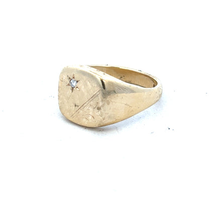 9ct yellow gold signet ring in size T1/2 with a smooth polished finish, unbranded jewelry for men or women.