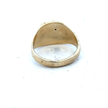 9ct yellow gold signet ring in size T1/2, featuring a classic, polished design with a smooth surface.